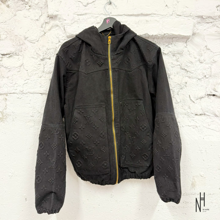 Louis Vuitton Monogram Embossed Hooded Zip Jacket Black