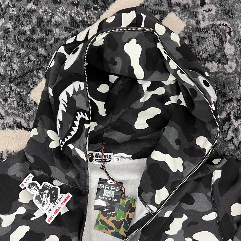 Bape city camo shark hoodie glow 2025 in the dark black
