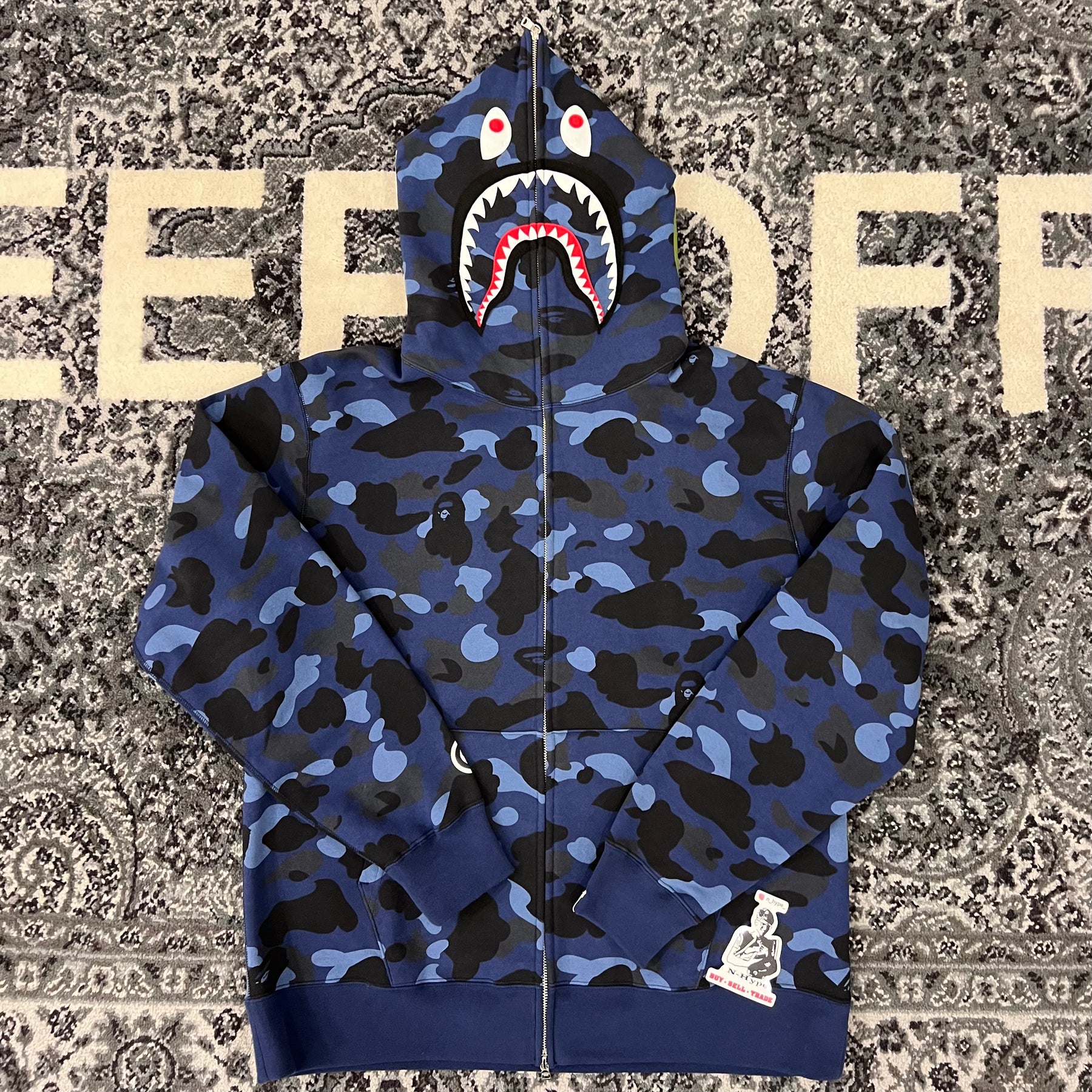 Bape shark hoodie navy sales