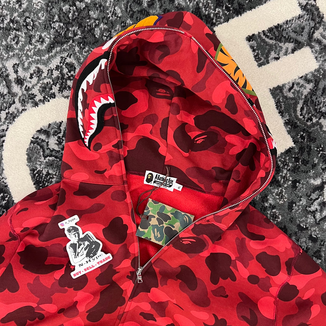 BAPE Color Camo Shark Full Zip Hoodie Red N Hype