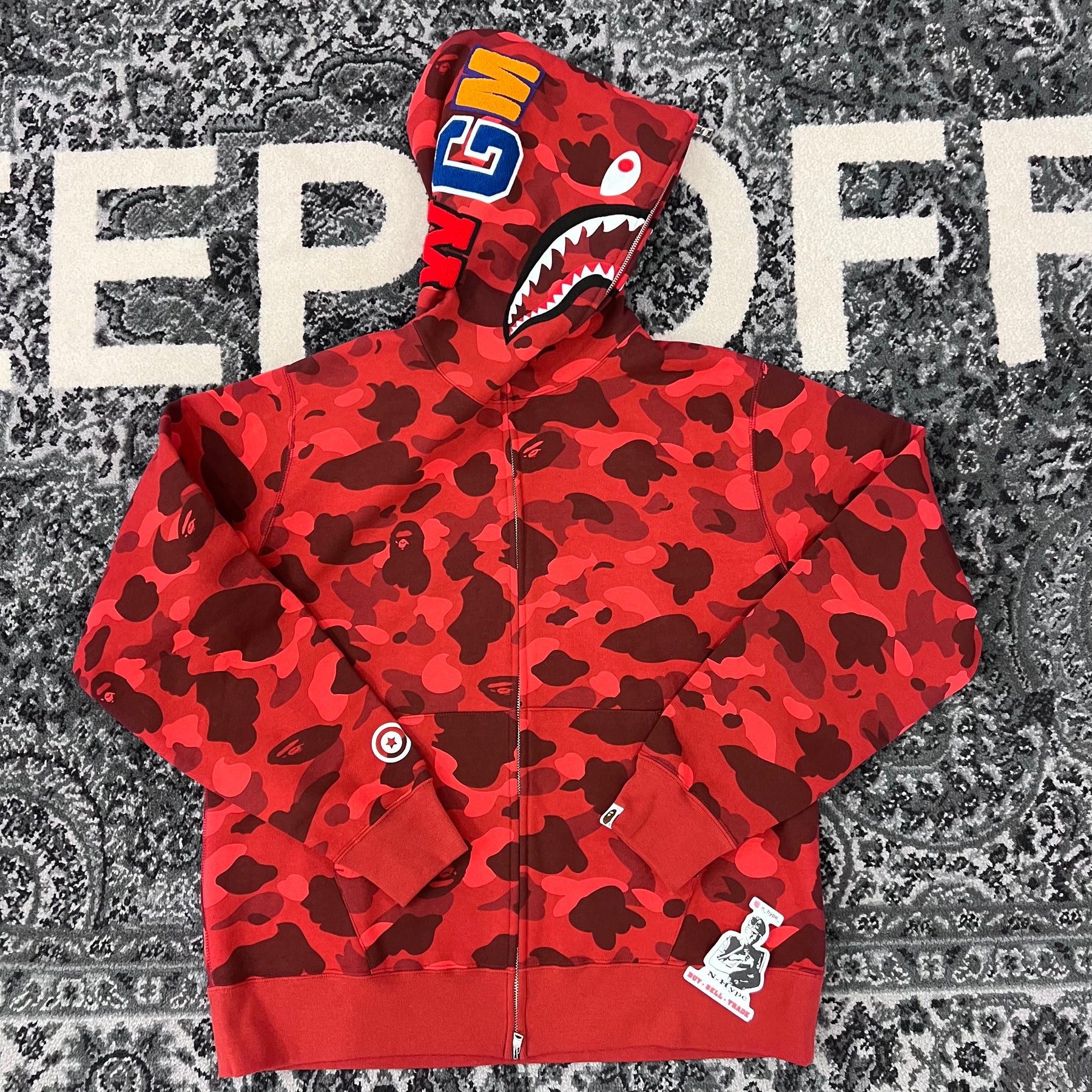 BAPE Color Camo Shark Full Zip Hoodie Red N Hype