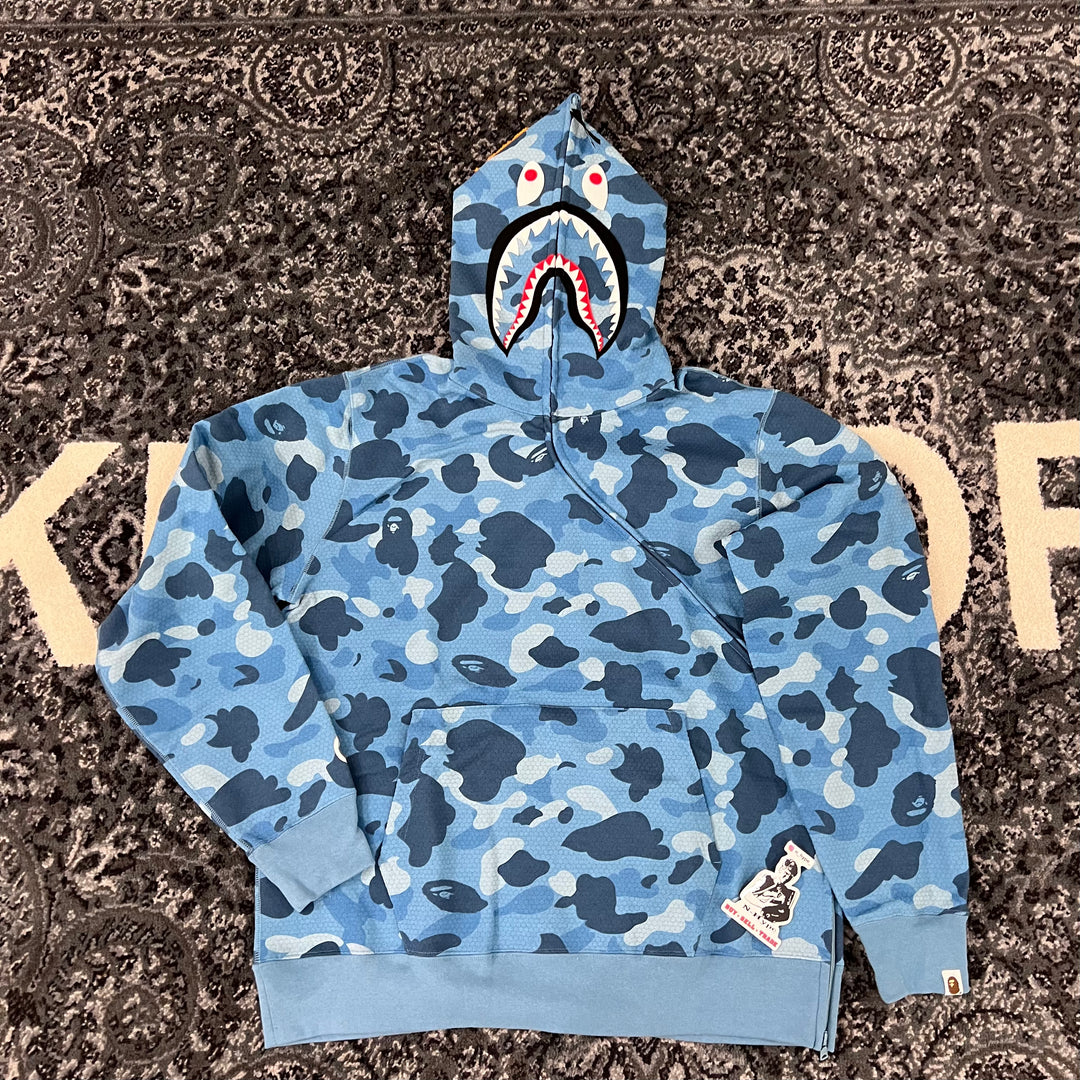 BAPE HONEYCOMB CAMO SHARK HOODIE BLUE Lodz Polska Front 1