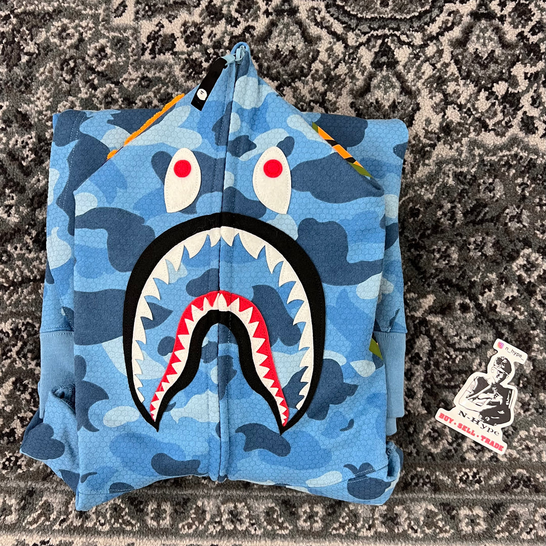 Bape hoodie blue shark shop