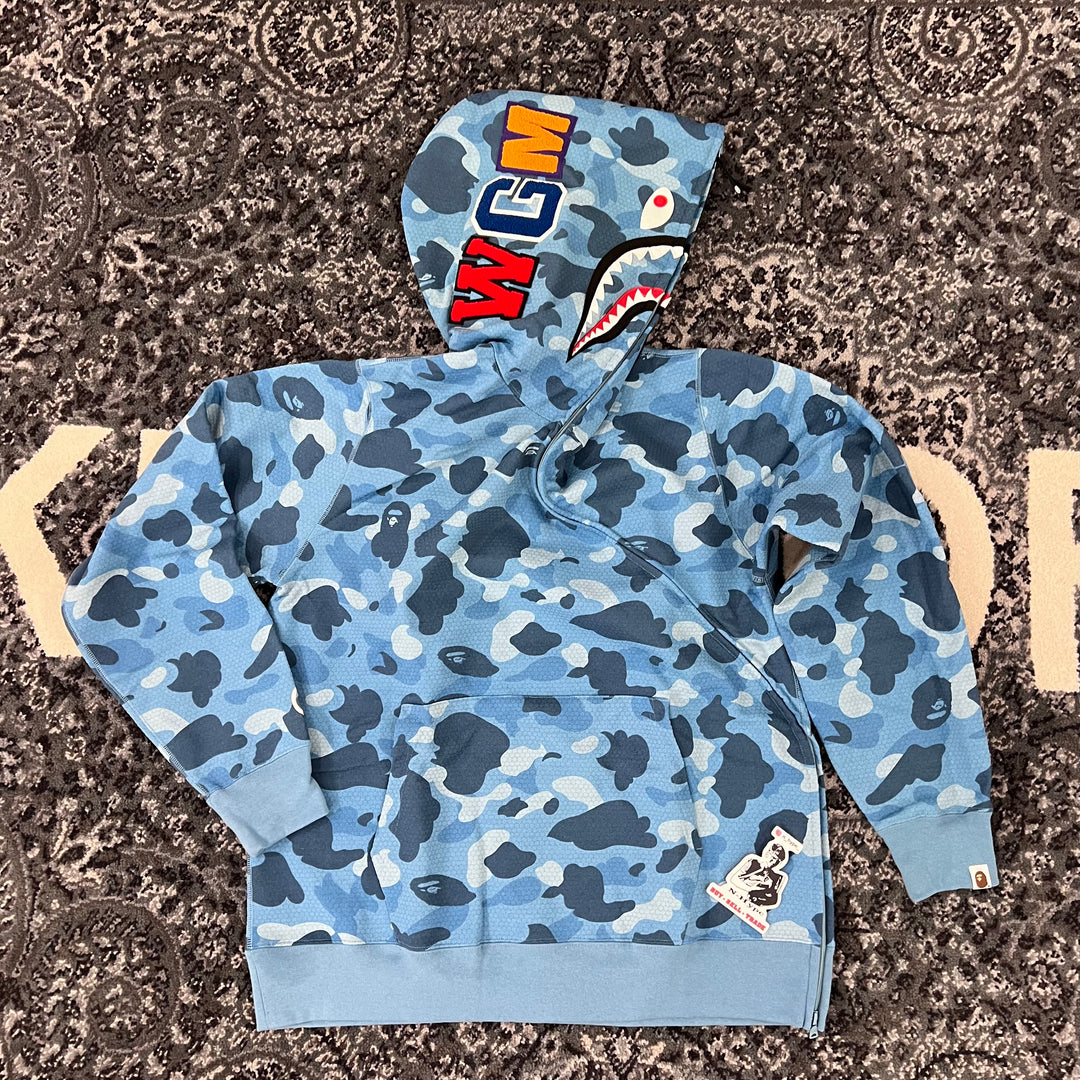 BAPE HONEYCOMB CAMO SHARK HOODIE BLUE Lodz Polska Przod Prawo