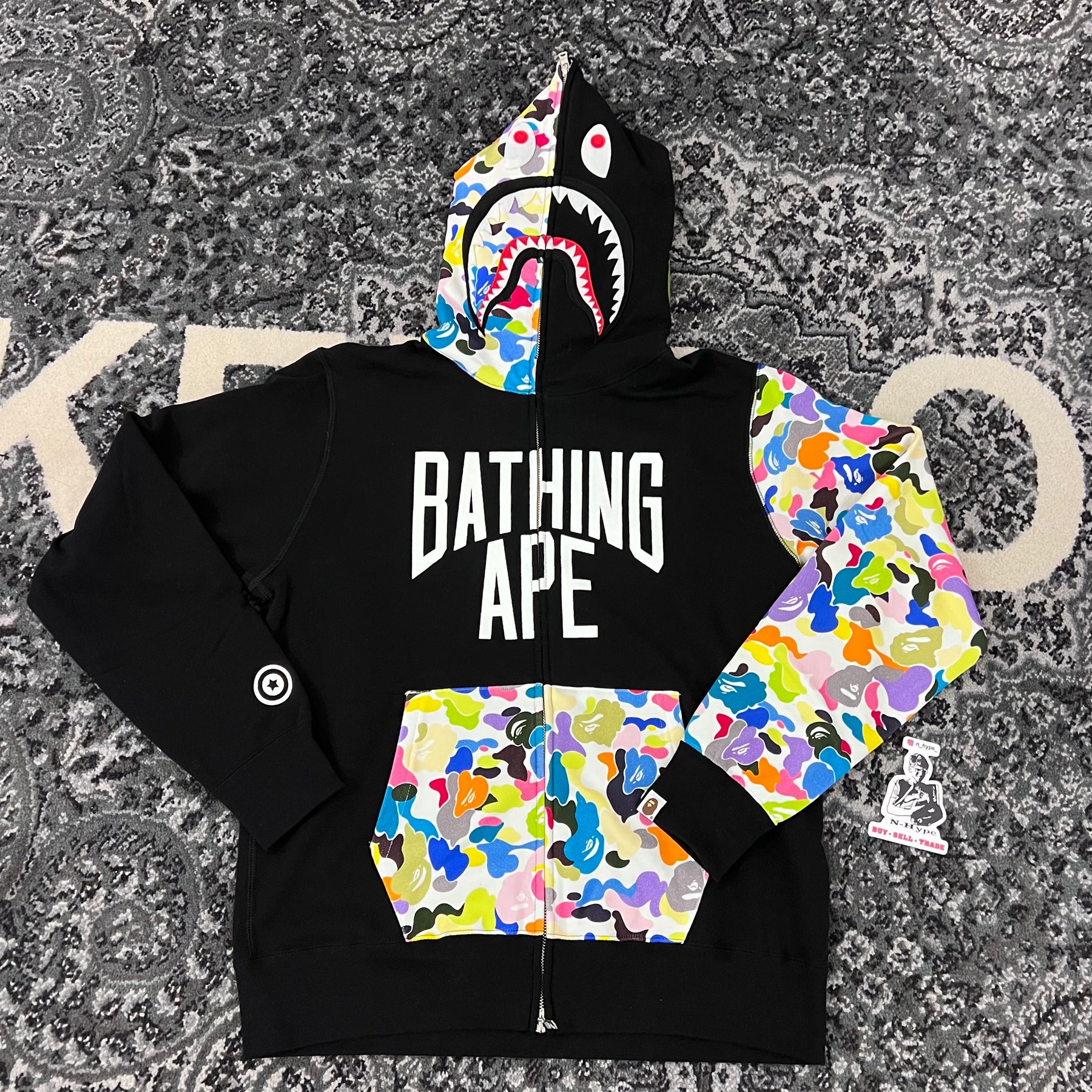BAPE Multi Camo NYC Logo Shark Full Zip Hoodie Black N Hype