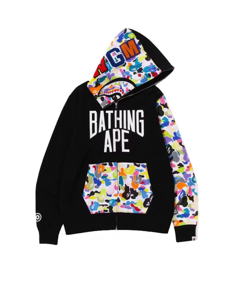 BAPE Multi Camo NYC Logo Shark Full Zip Hoodie Black N Hype