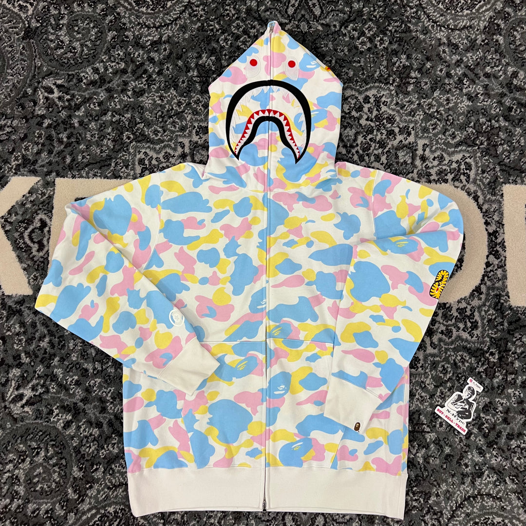 BAPE New Multi Camo 2nd Shark Full Zip Hoodie White