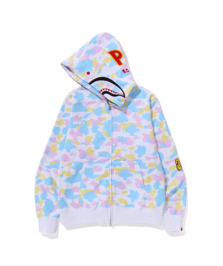 BAPE NEW MULTI CAMO 2ND SHARK FULL ZIP HOODIE WHITE Lodz Polska Przod Lewo