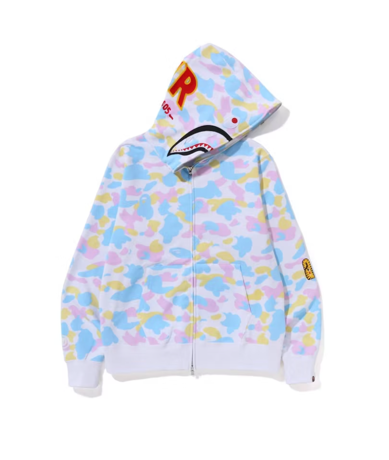 BAPE NEW MULTI CAMO 2ND SHARK FULL ZIP HOODIE WHITE Lodz Polska Przod Prawo