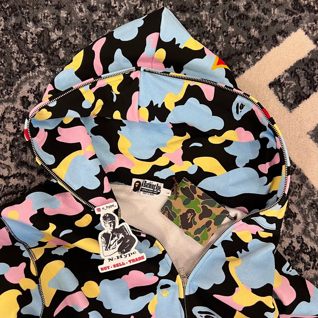 BAPE New Multi Camo 2nd Shark Full Zip Hoodie Black N Hype