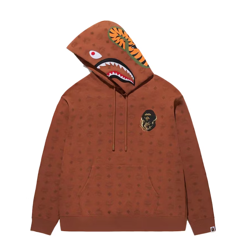 BAPE x MCM Shark Pullover Hoodie Brown 1 Przod Lodz Polska