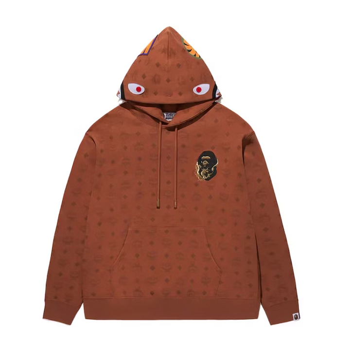 BAPE x MCM Shark Pullover Hoodie Brown 2 Przod Lodz Polska