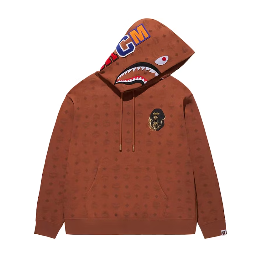 BAPE x MCM Shark Pullover Hoodie Brown Przod Lodz Polska