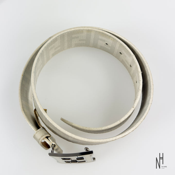 Fendi FF Buckle Monogram Belt / White
