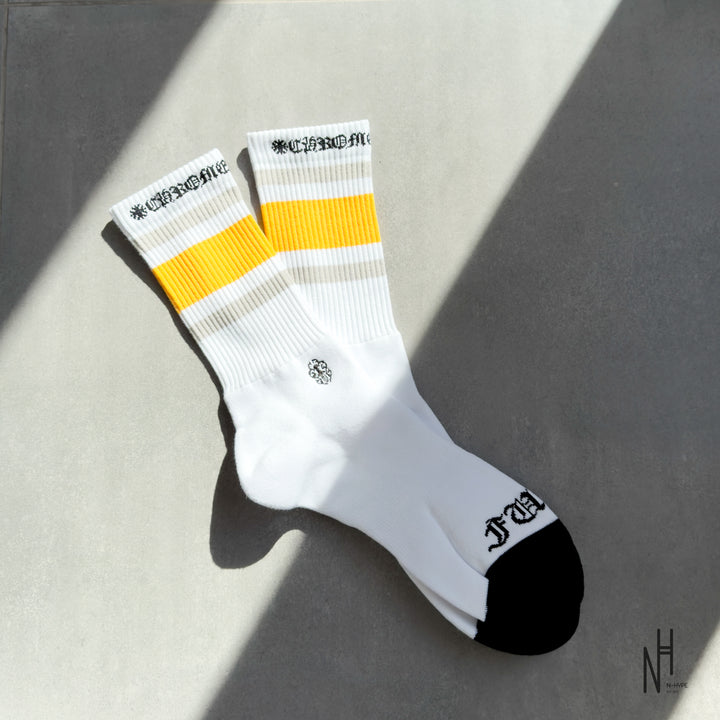 Chrome Hearts Stripe Socks Beige/Yellow/White