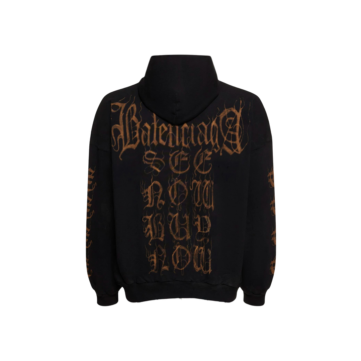 Balenciaga Printed Cotton Heavy Hoodie Black