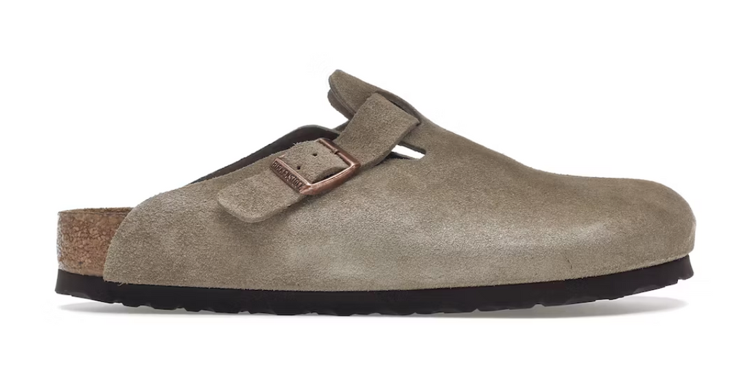 Birkenstock Boston Soft Footbed Suede Taupe Lodz Polska bok zewnetrzny