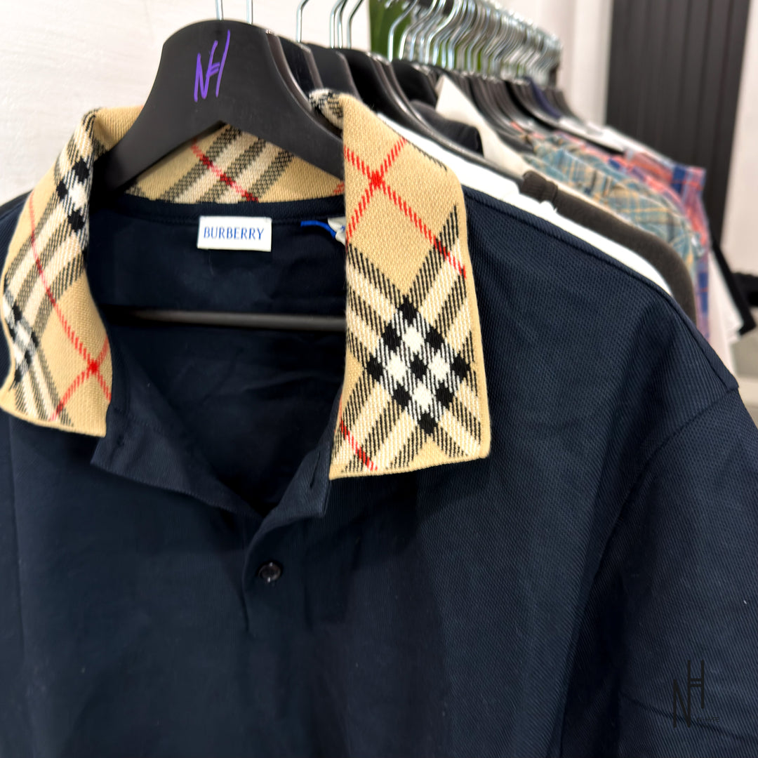 Burberry Polo Shirt With Check Collar Navy N-Hype Koszulka