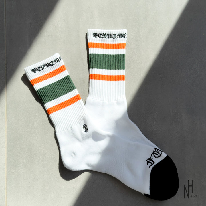 Chrome Hearts Stripe Socks Orange/Green/White