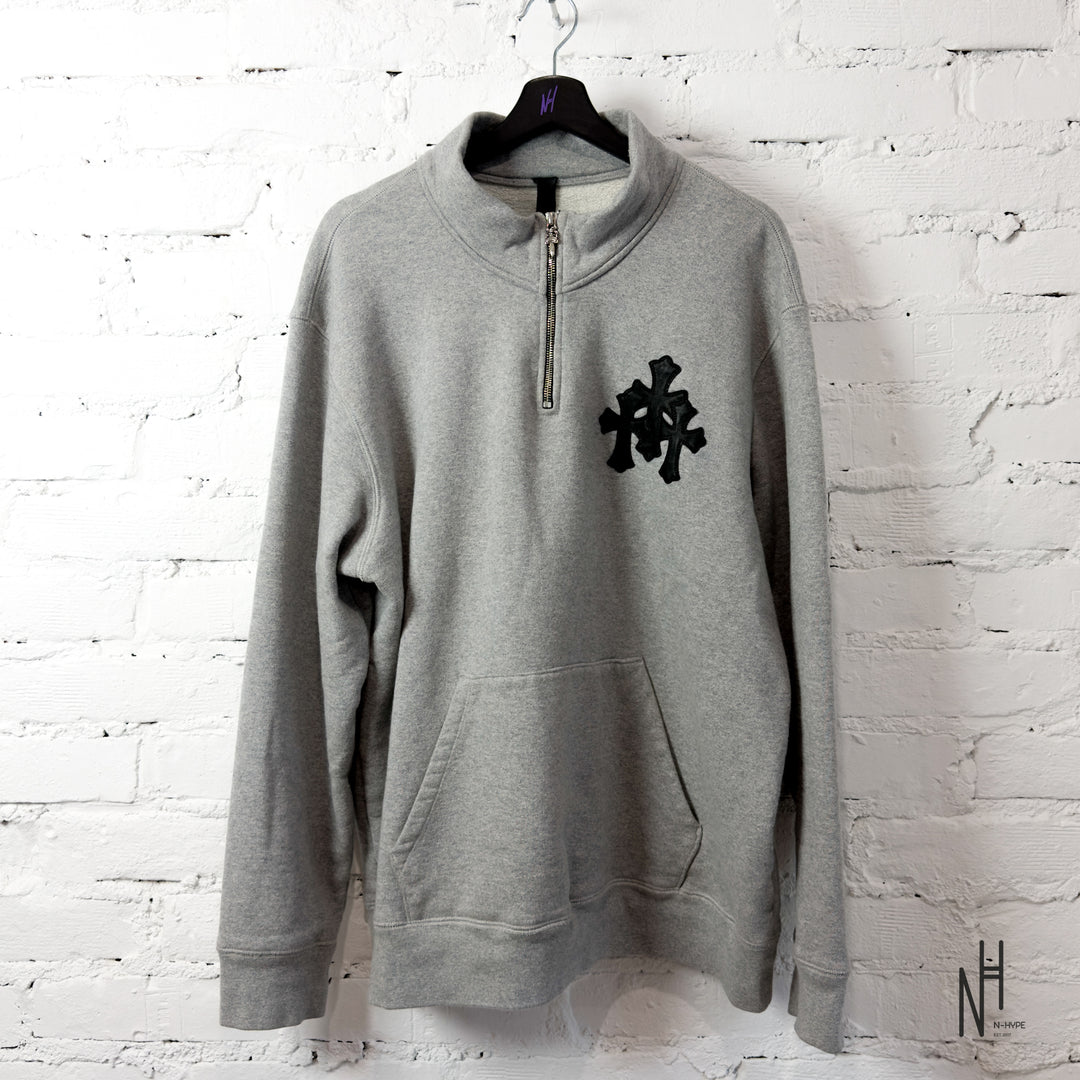 Chrome Hearts Multi Cross Patch Quarter Zip Sweatshirt Heather Grey