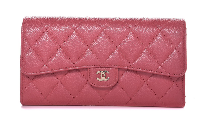 CHANEL Caviar Quilted Long Flap Wallet Pink Vintage Przod Lodz Polska