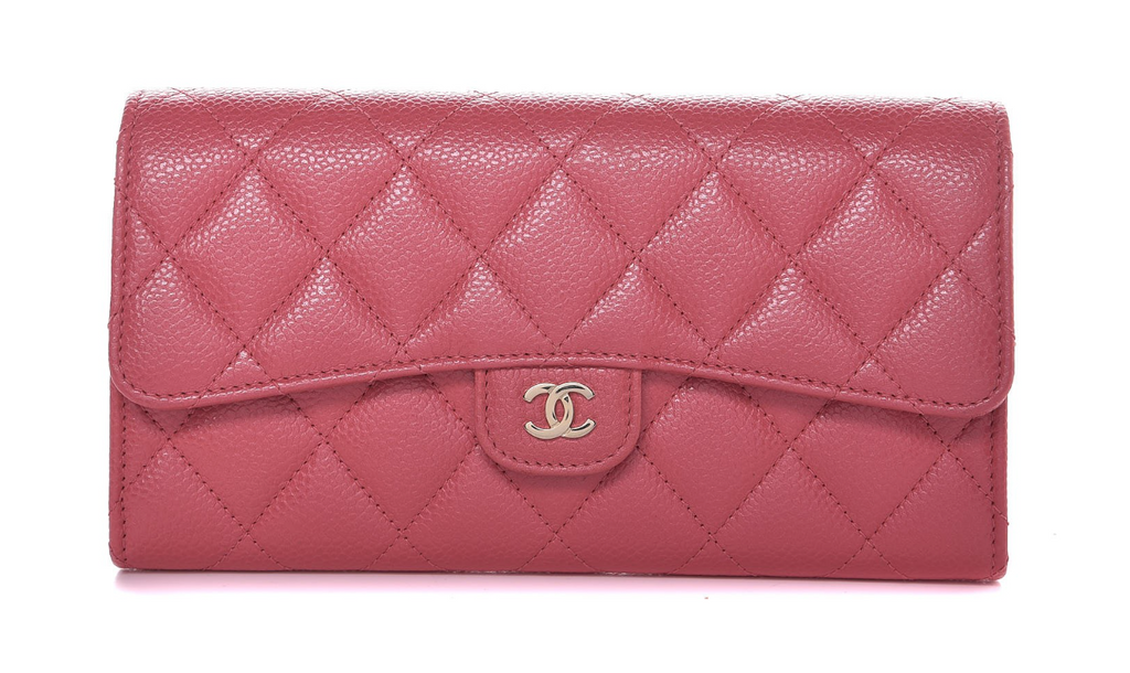 CHANEL Caviar Quilted Long Flap Wallet Pink Vintage N Hype