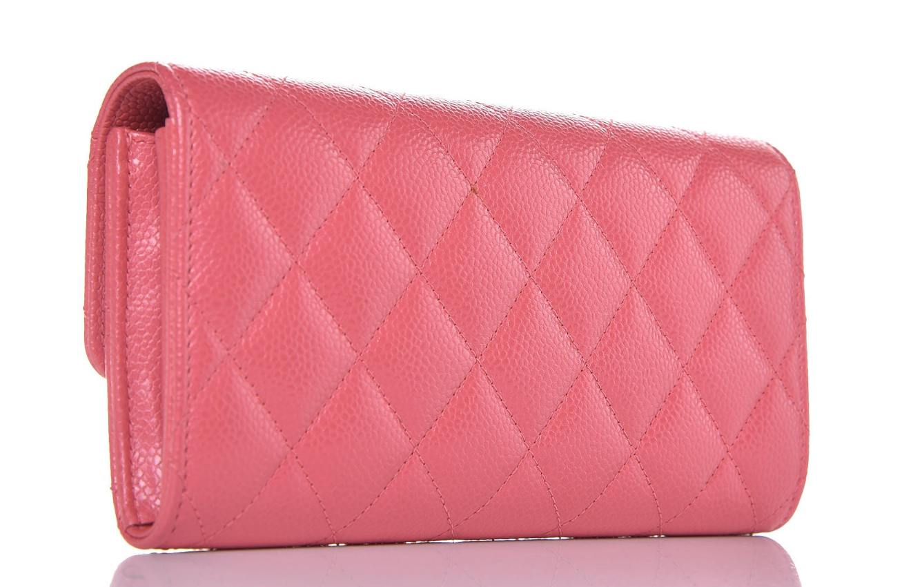CHANEL Caviar Quilted Long Flap Wallet Pink Vintage Tyl Lodz Polska