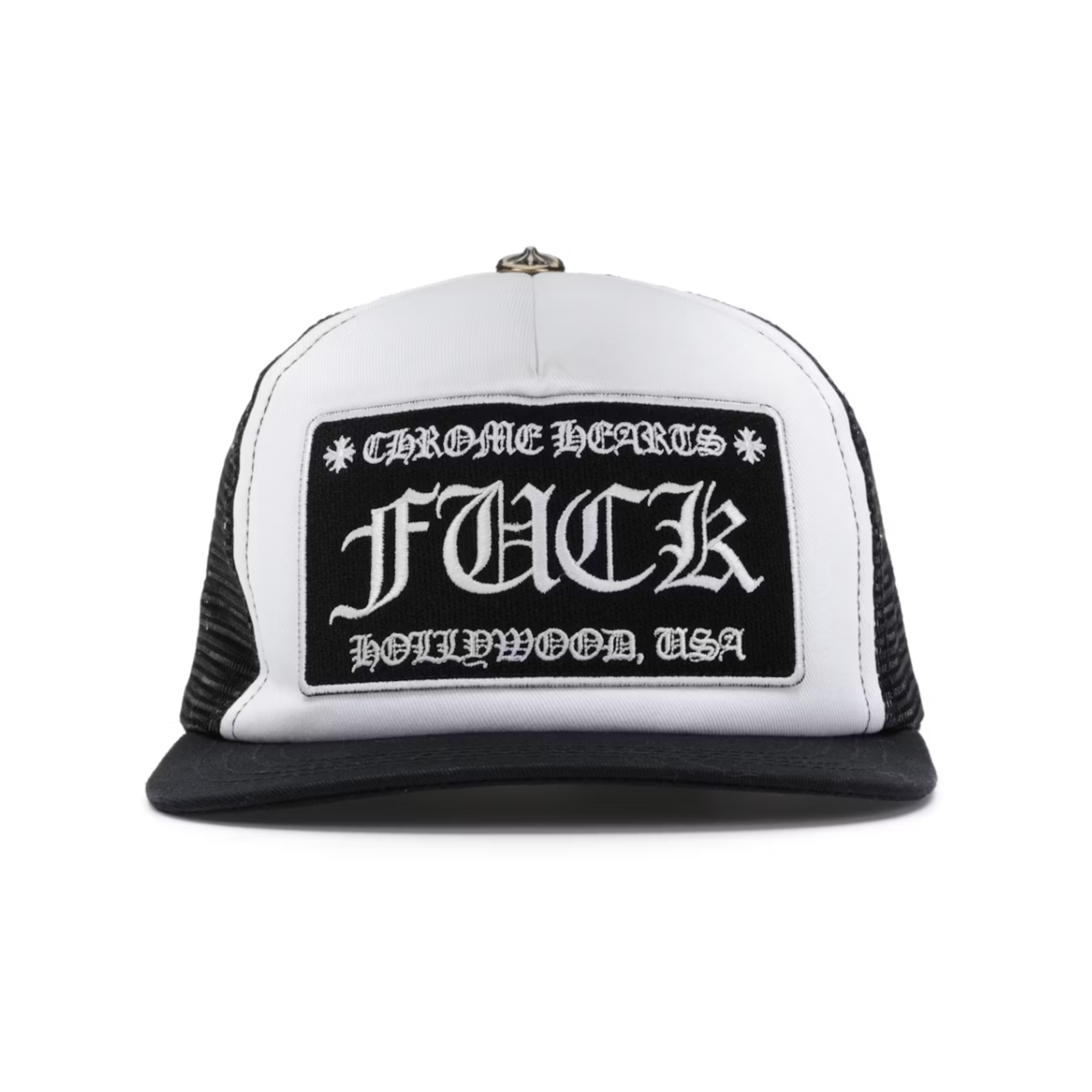 Chrome Hearts FUCK Hollywood Trucker Hat Black/White