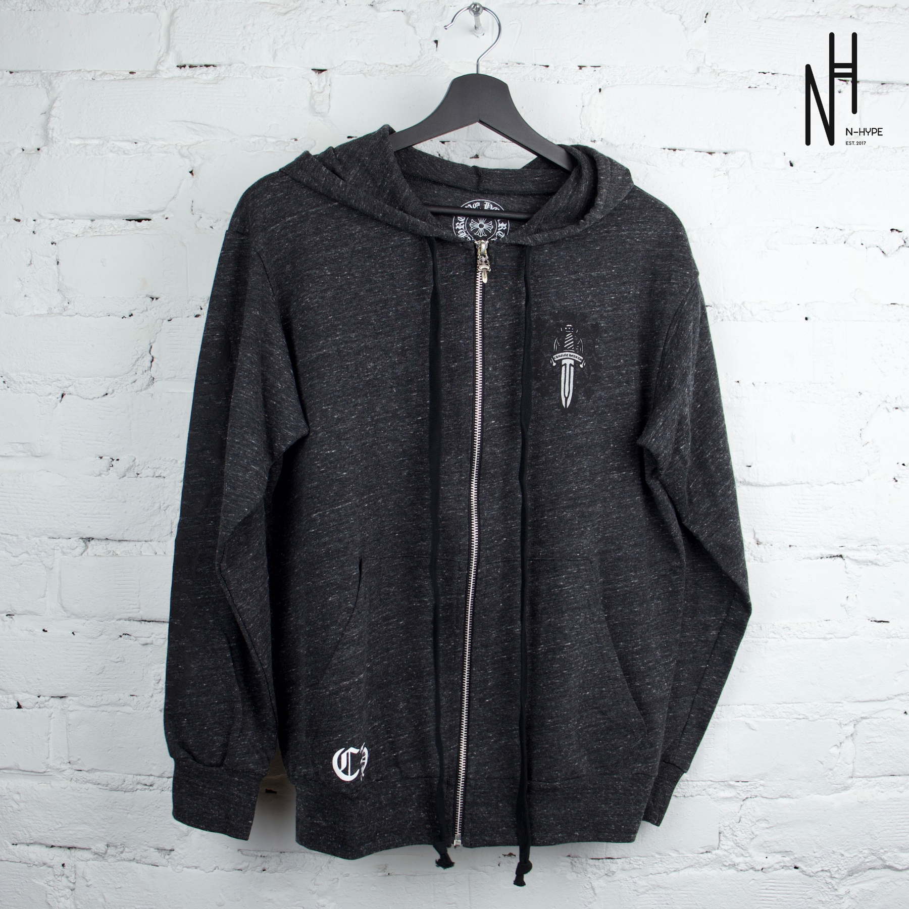 Chrome Hearts Dagger Zip Up Gray Hoodie – N-Hype Chrome Hearts Dagger Zip Up Gray Hoodie – N-Hype