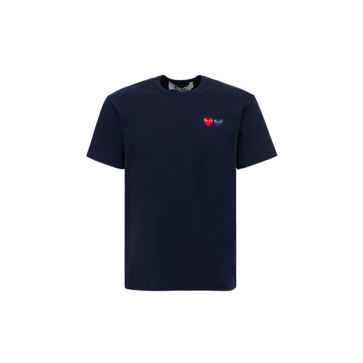 Comme des Garçons Play Double Heart Patch Cotton Jersey Navy T-shirt