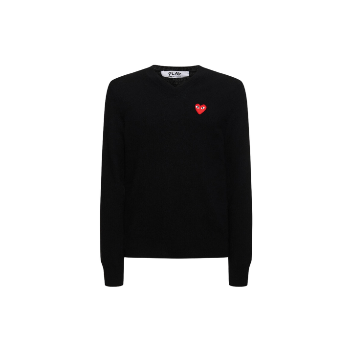 Comme des Garçons Play Logo Knit Wool V-neck Sweater Black