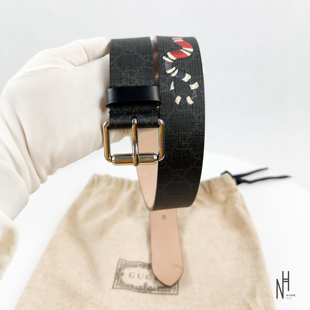 Gucci Kingsnake Monogram Belt Black / Red