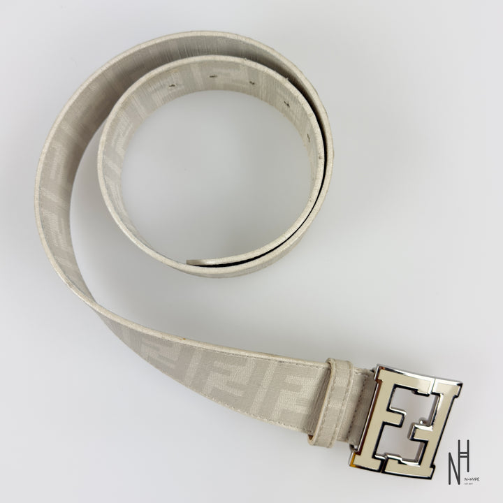 Fendi FF Buckle Monogram Belt / White
