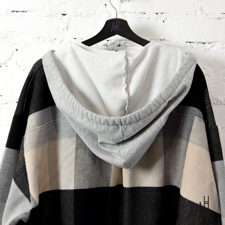 FVCKTHISBRAND FLANEL HOODIE BEIGE BLACK GREY