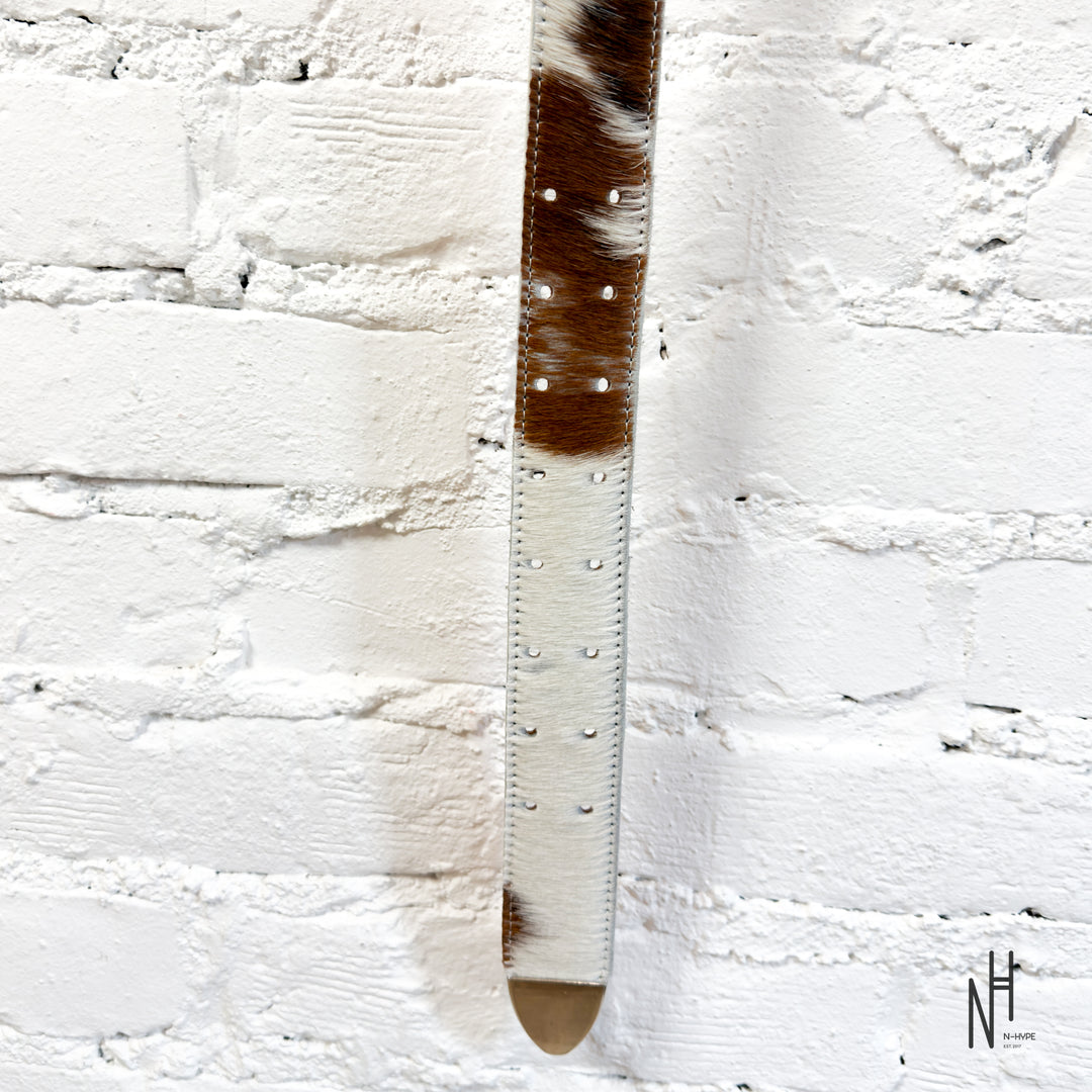 FVCKTHISBRAND LEATHER COW BELT WHITE BROWN