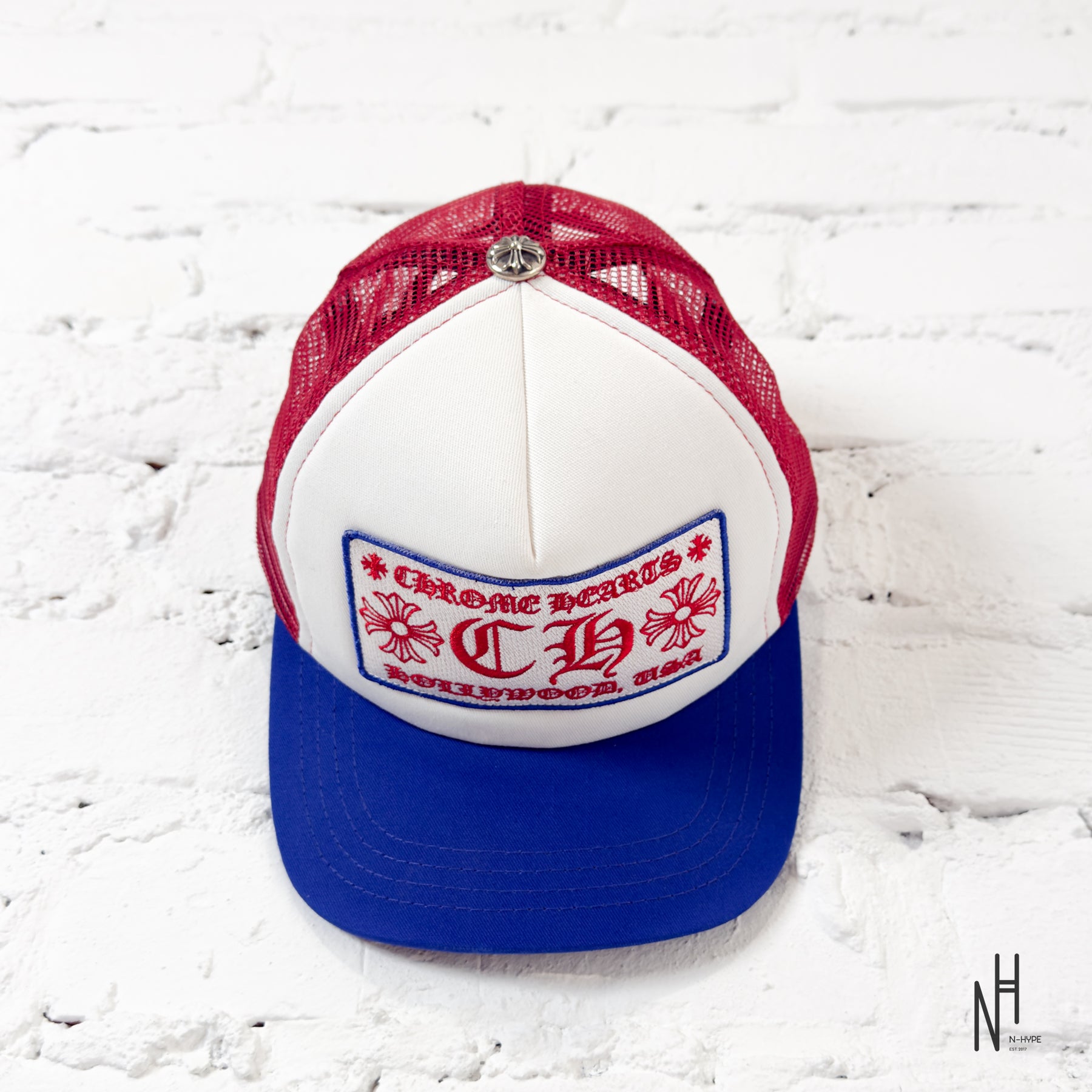 【Chrome Hearts】国内即発Hollywood Trucker Hat Chrome Hearts CH Hollywood Trucker Hat White/Red/Blue | N-Hype