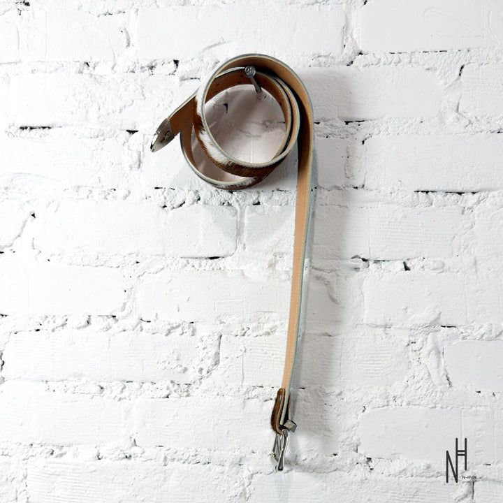 FVCKTHISBRAND LEATHER COW BELT WHITE BROWN