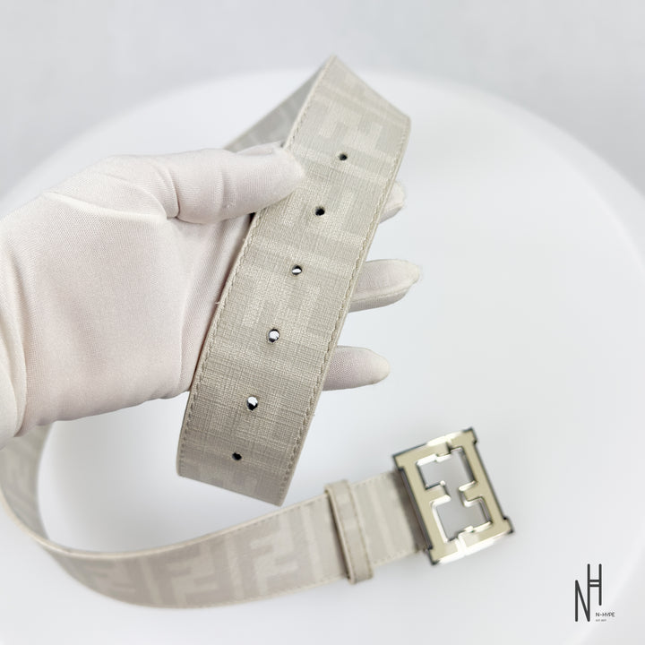 Fendi FF Buckle Monogram Belt / White