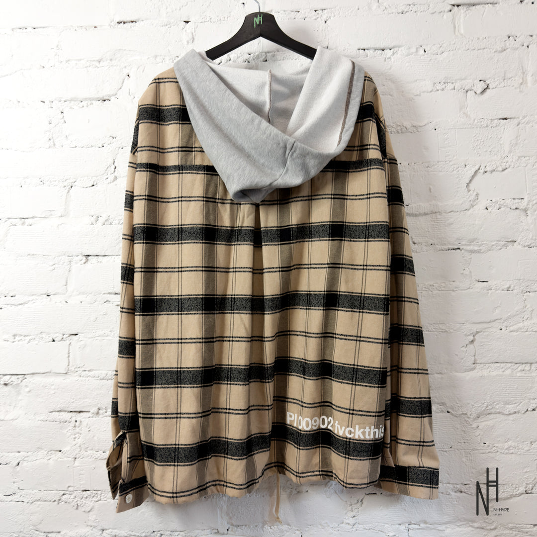FVCKTHISBRAND FLANEL HOODIE BEIGE GREY