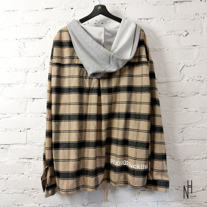 FVCKTHISBRAND FLANEL HOODIE BEIGE GREY
