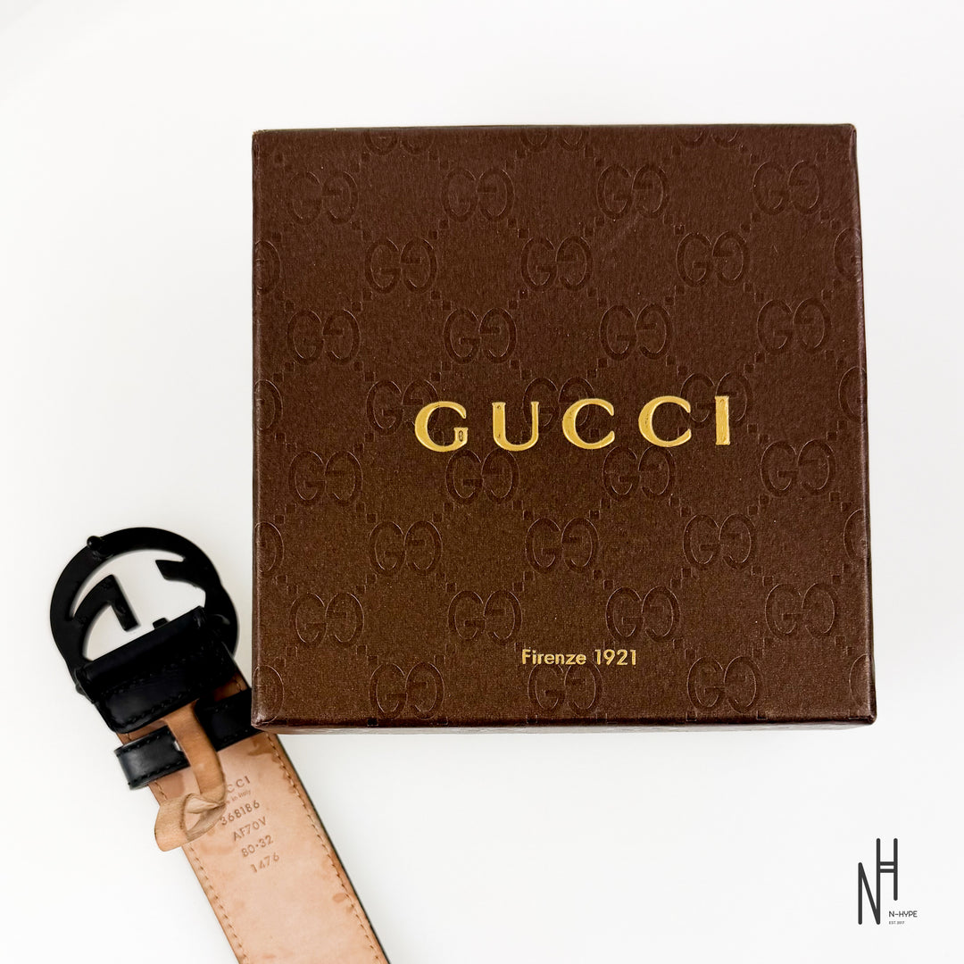 Gucci Leather Belt with Double G Buckle Black