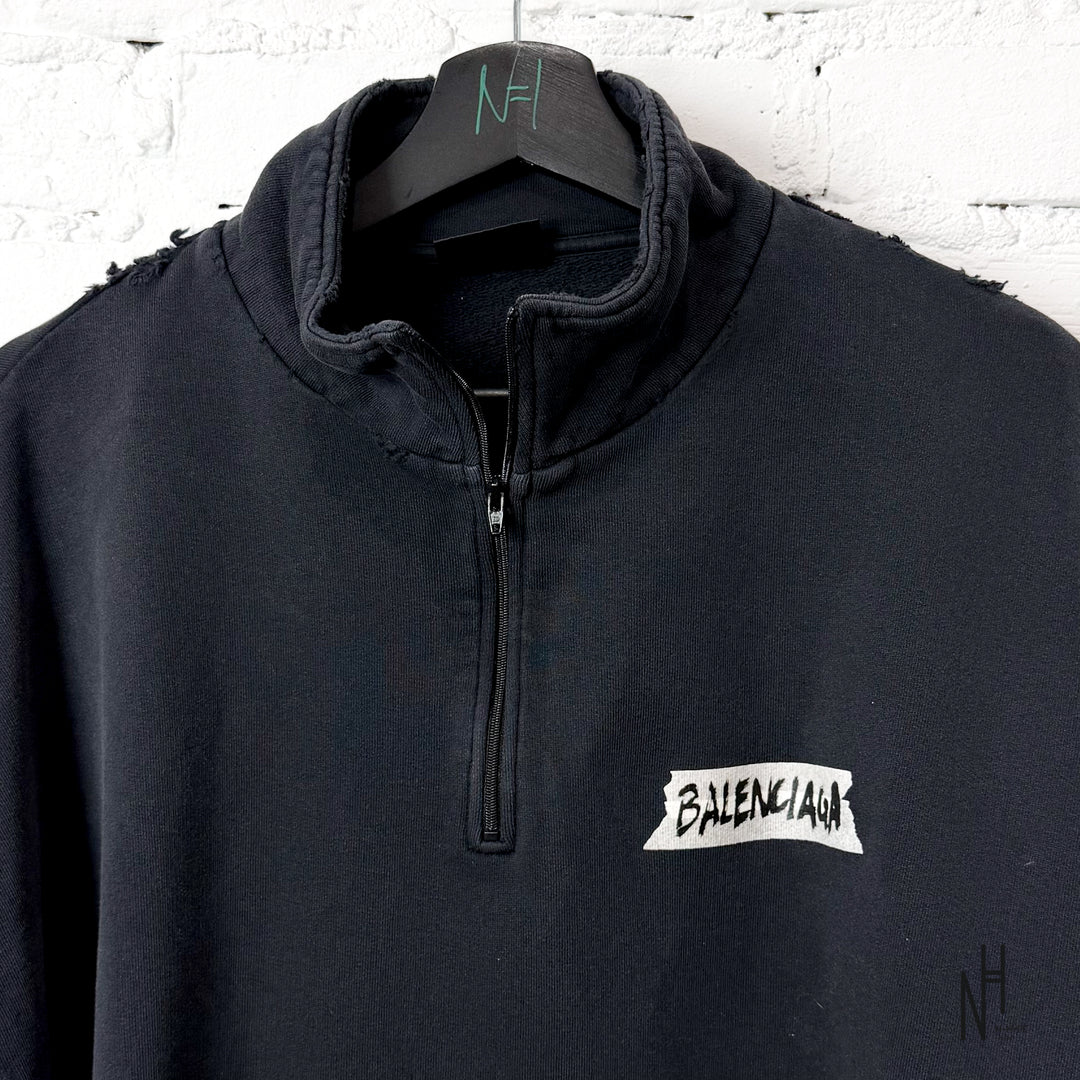 Balenciaga Distressed Zipped Sweatshirt Black