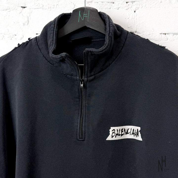 Balenciaga Distressed Zipped Sweatshirt Black