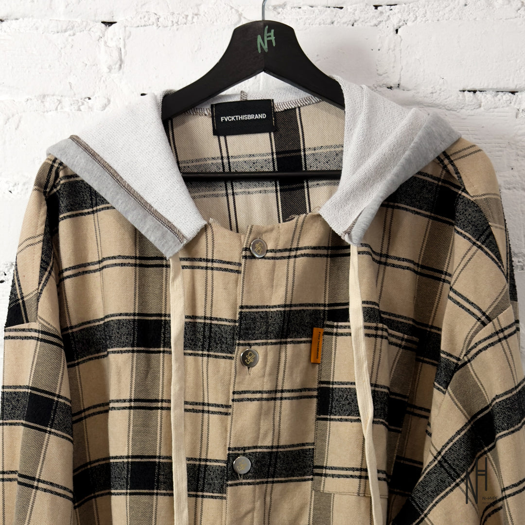 FVCKTHISBRAND FLANEL HOODIE BEIGE GREY