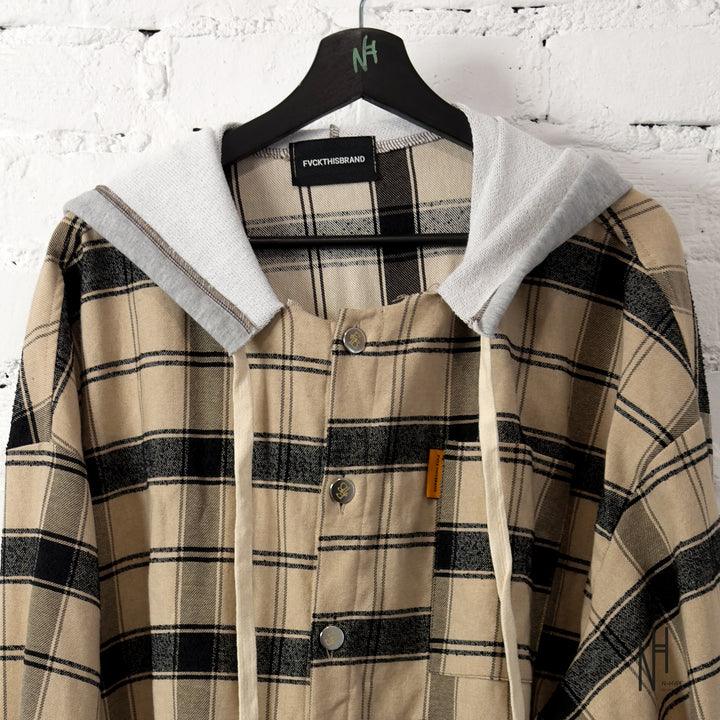 FVCKTHISBRAND FLANEL HOODIE BEIGE GREY