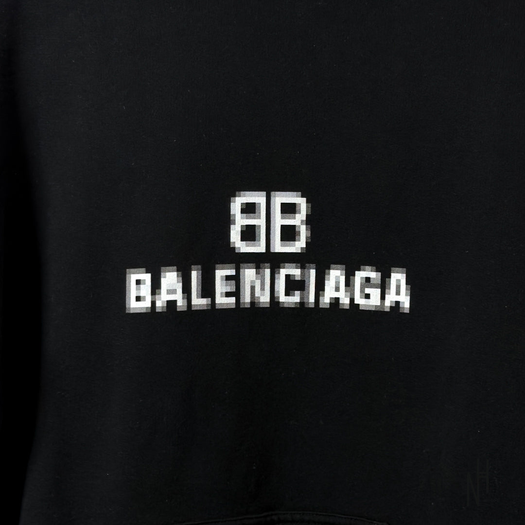 Balenciaga Mens BB Pixel Medium Fit Hoodie Black