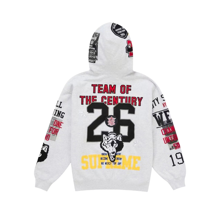 Supreme Warriors Applique Zip Up Hooded Sweatshirt Ash Grey