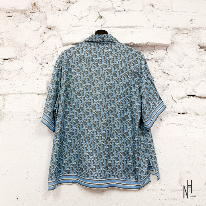 Dior Oblique Short-Sleeved Silk Twill Shirt Blue