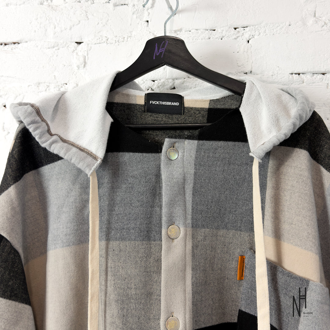 FVCKTHISBRAND FLANEL HOODIE BEIGE BLACK GREY