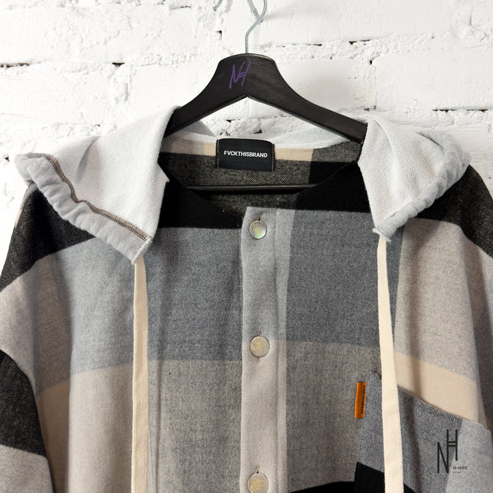 FVCKTHISBRAND FLANEL HOODIE BEIGE BLACK GREY